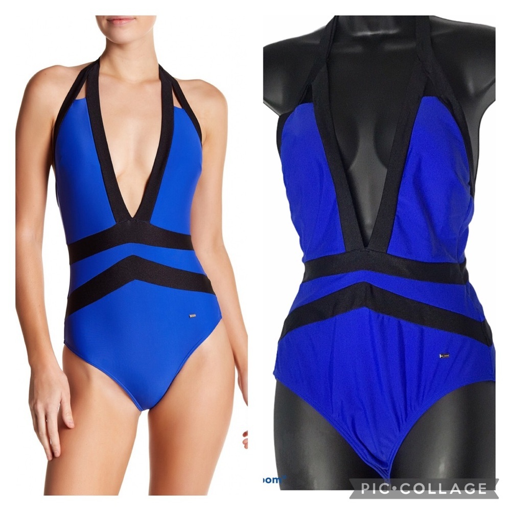 TED BAKER Ralinda Bright Blue Halter Swimsuit US 6